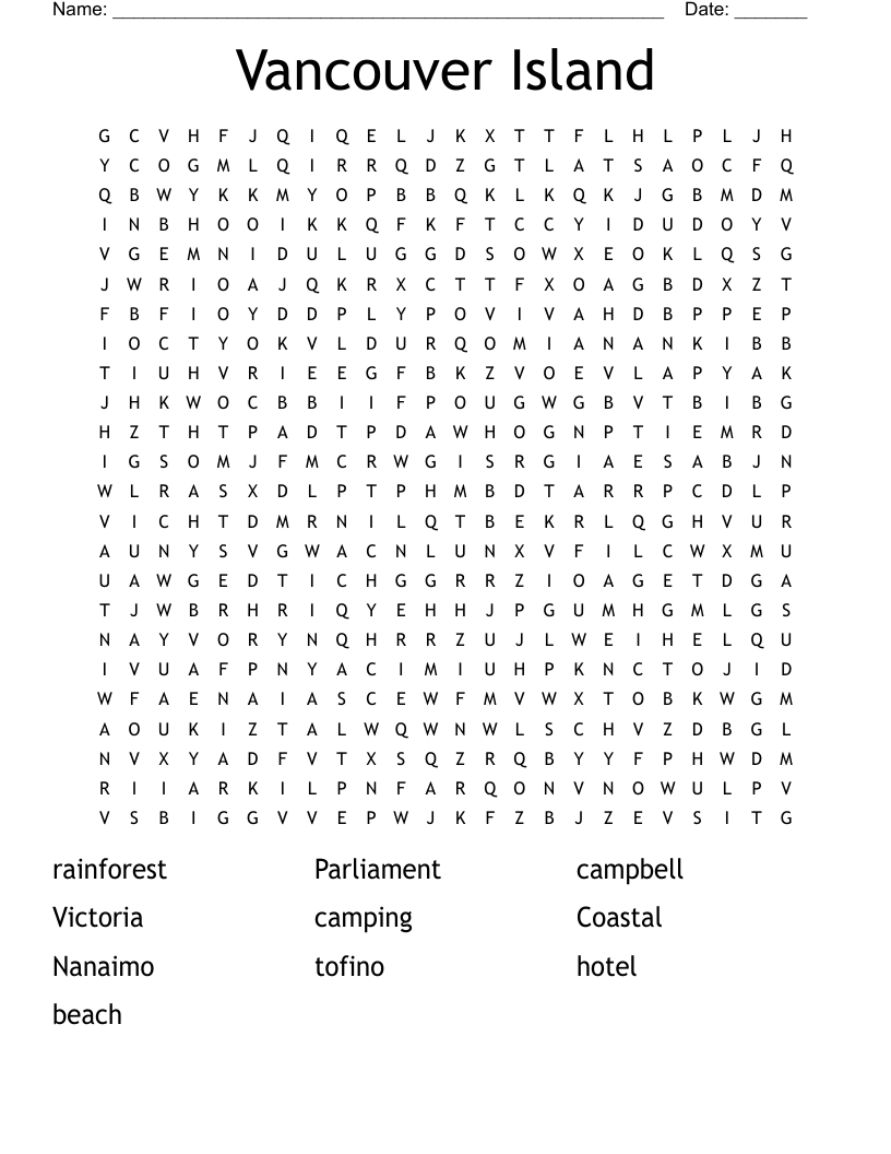 Vancouver Island  Word Search