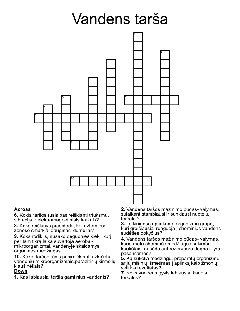 Vandens tarša Crossword