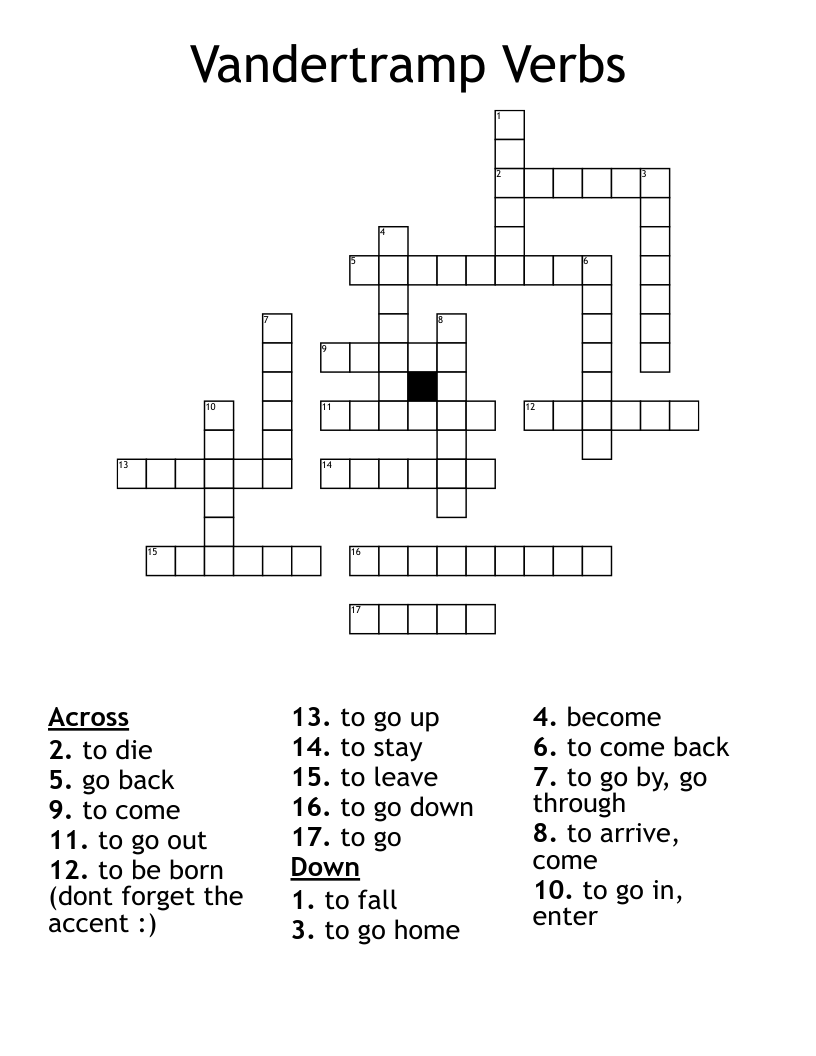 Vandertramp Verbs Crossword