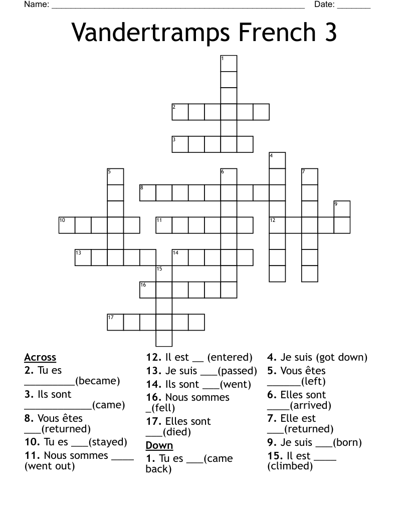 Vandertramps French 3 Crossword