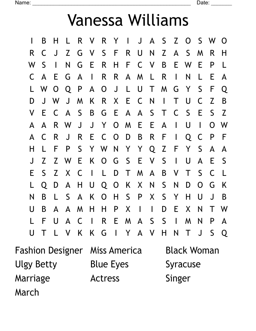 Vanessa Williams Word Search