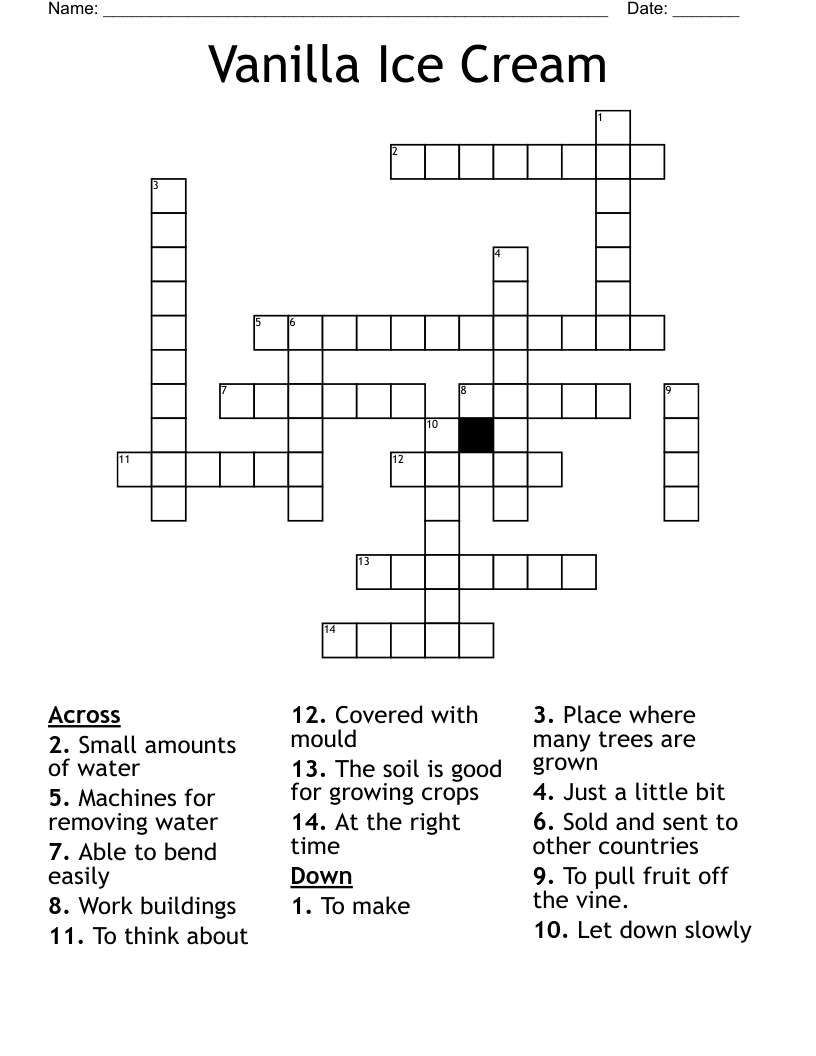 Vanilla Ice Cream Crossword