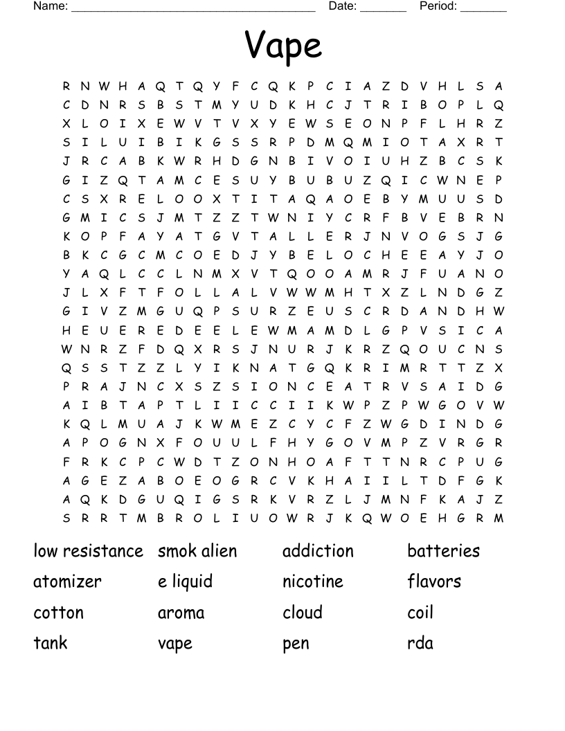 Vape Word Search