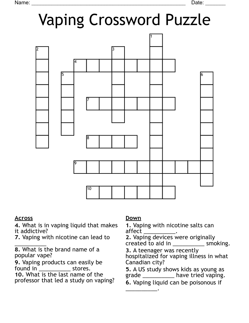 Vaping Crossword Puzzle