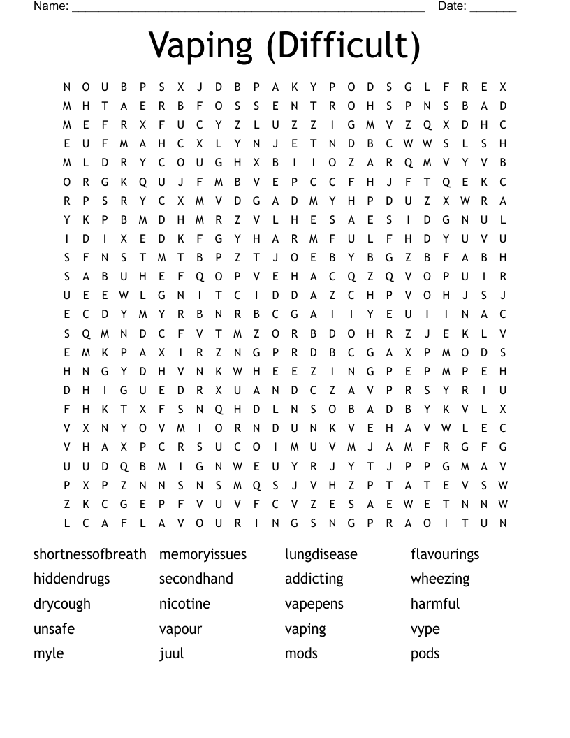 Vaping (Difficult) Word Search