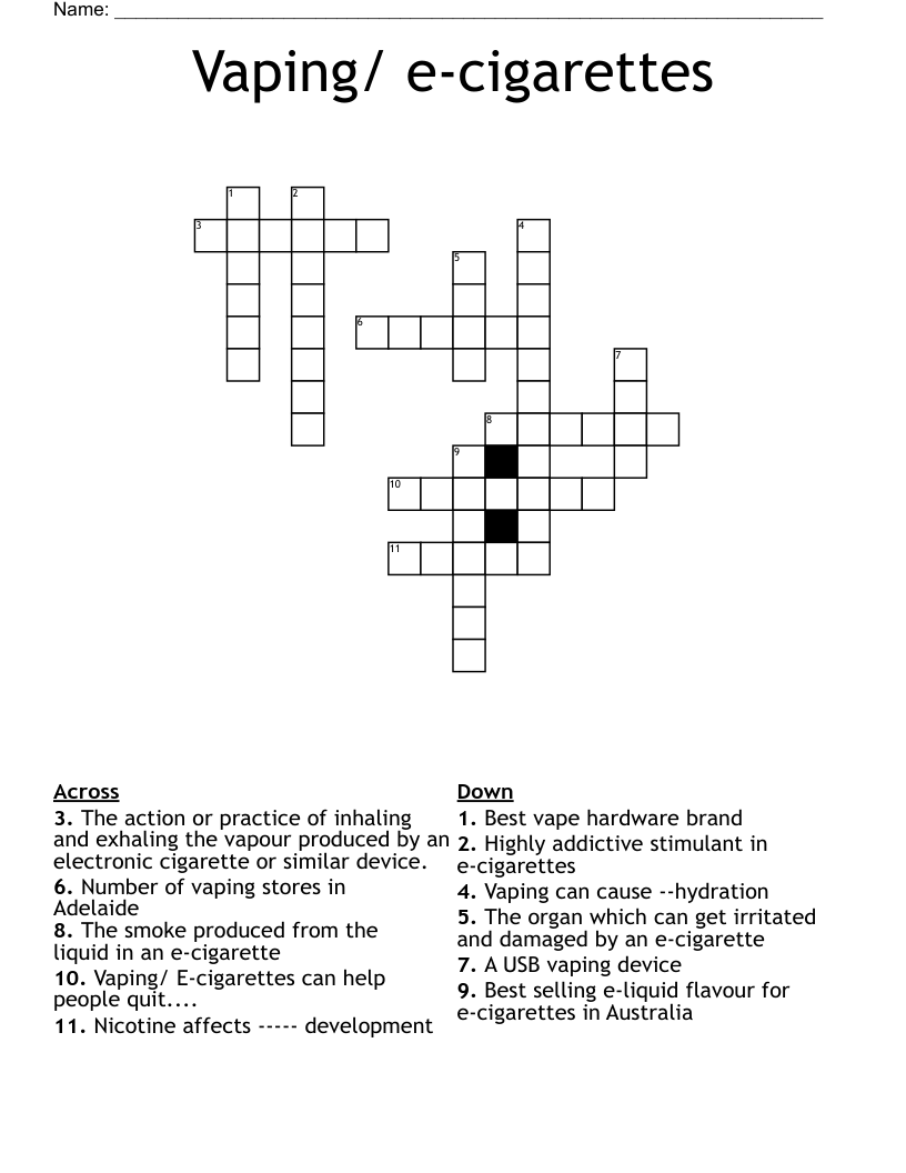 Vaping/ e-cigarettes Crossword