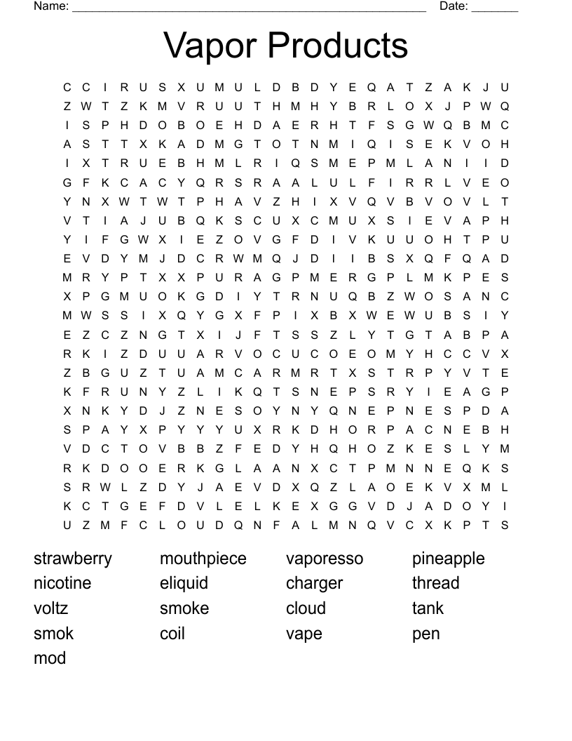 Vapor Products Word Search