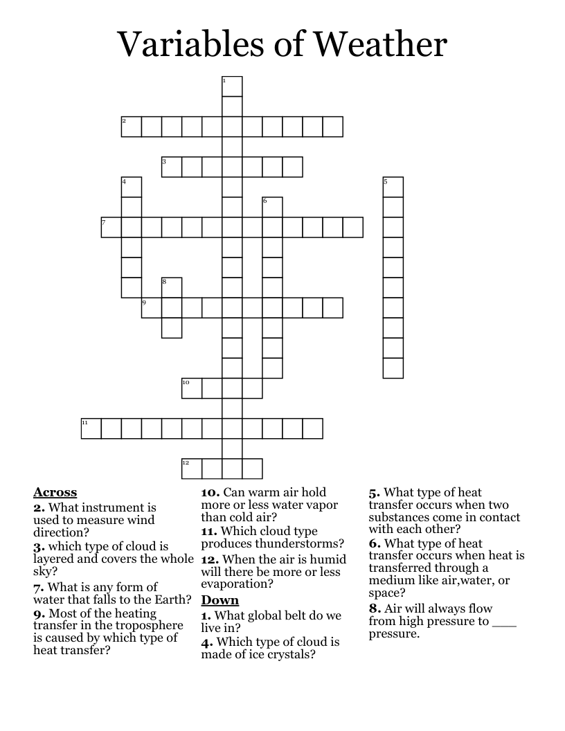 Variables of Weather Crossword