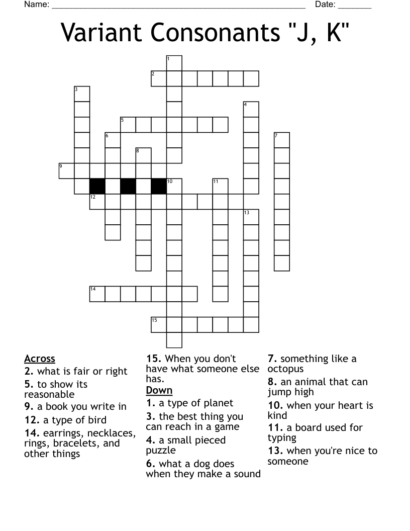 Variant Consonants "J, K" Crossword