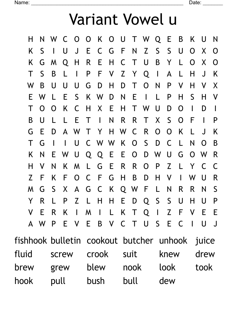 Variant Vowel u Word Search