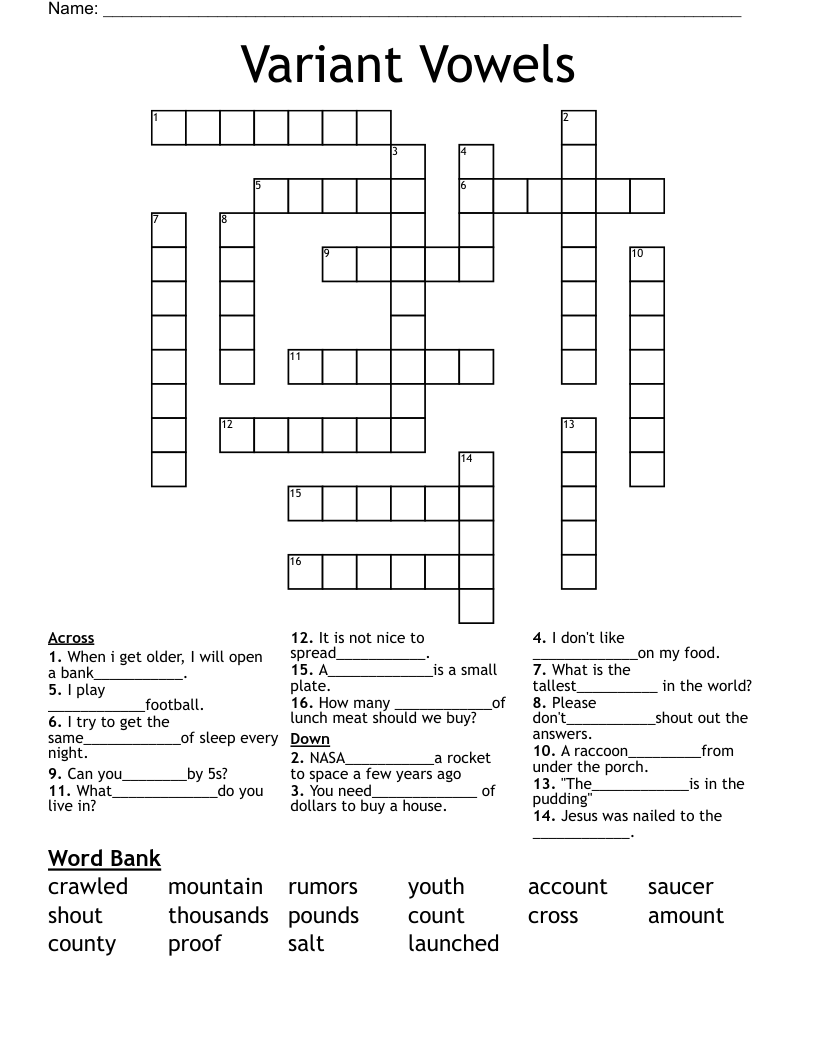 Variant Vowels Crossword