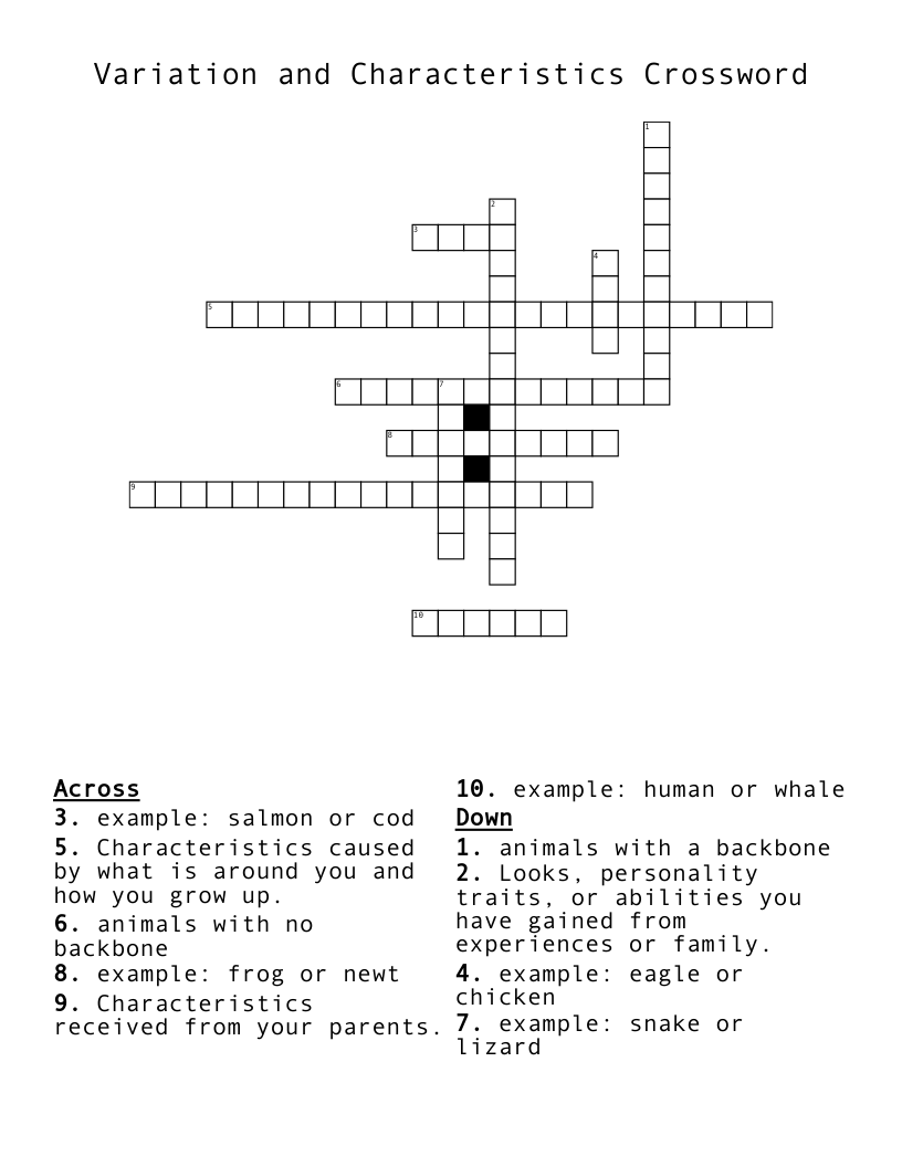 Variation and Characteristics Crossword