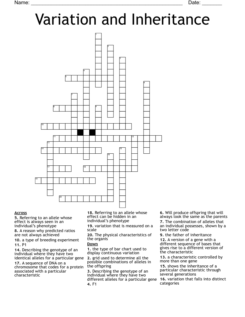 Variation and Inheritance Crossword