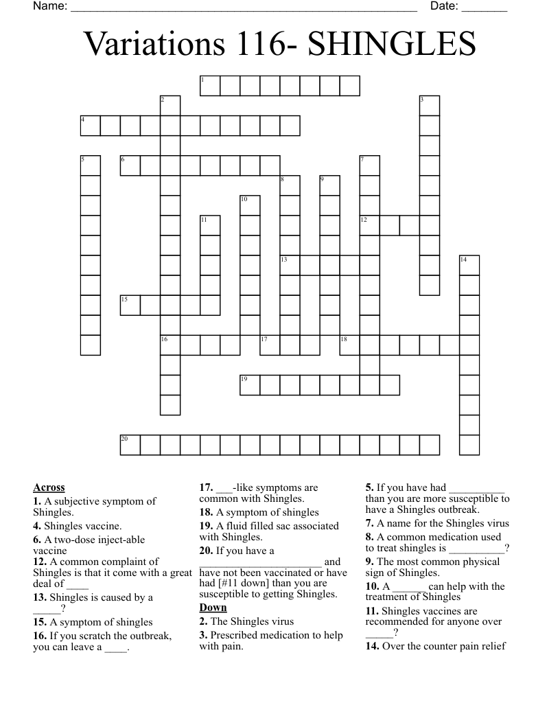 Variations 116- SHINGLES Crossword