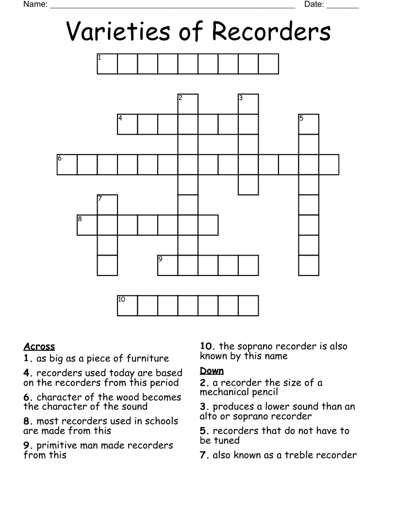 Varieties of Recorders Crossword