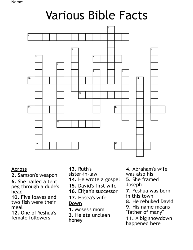 Various Bible Facts Crossword
