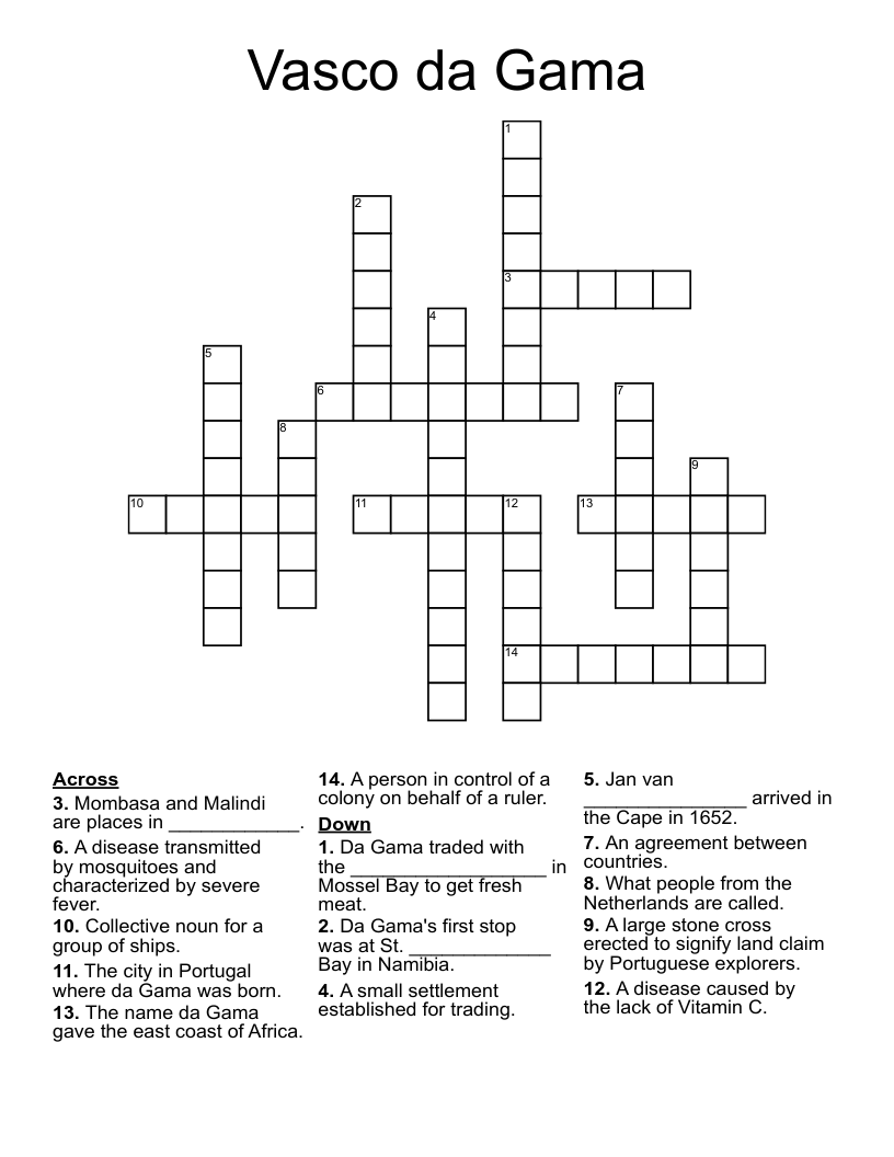 Vasco da Gama Crossword