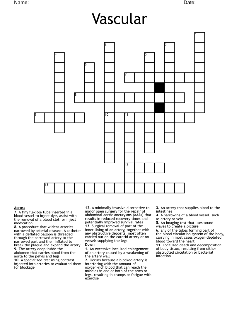 Vascular Crossword