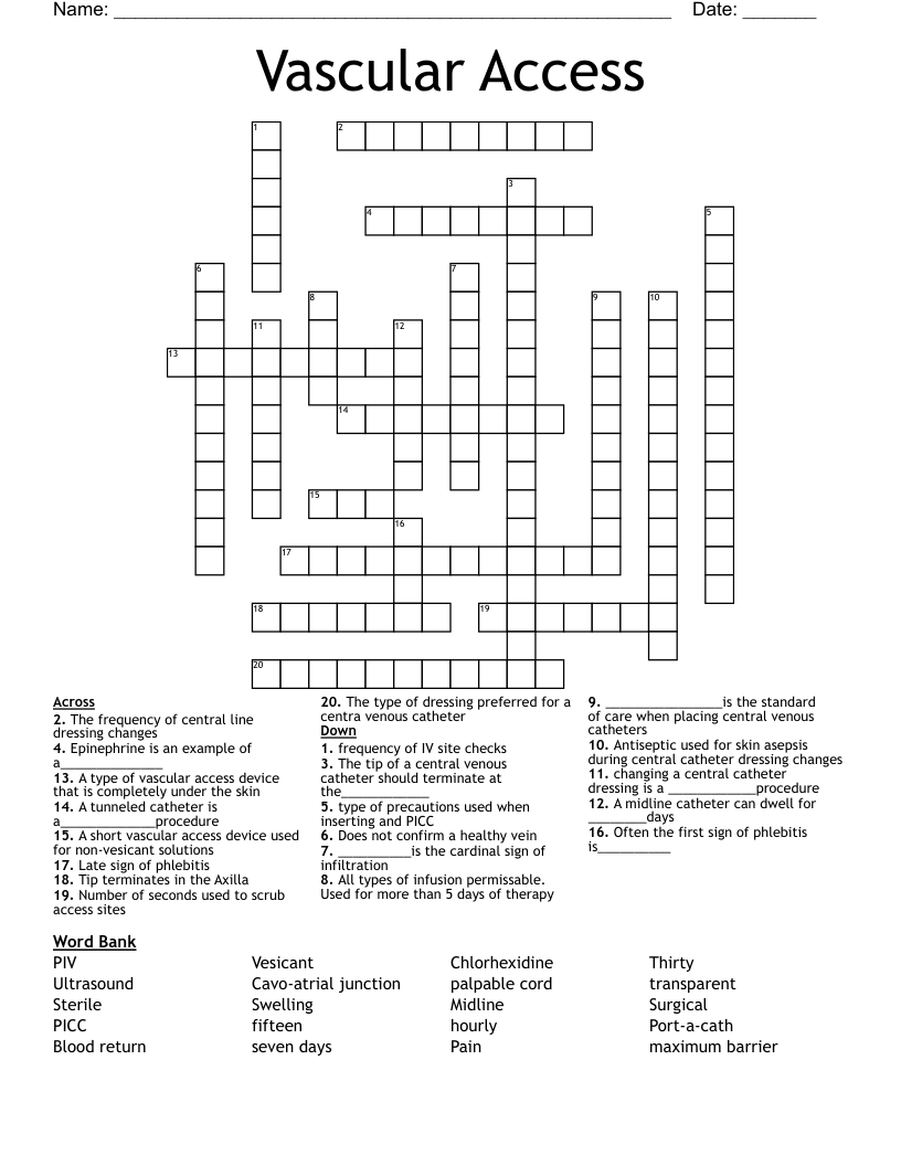 Vascular Access Crossword
