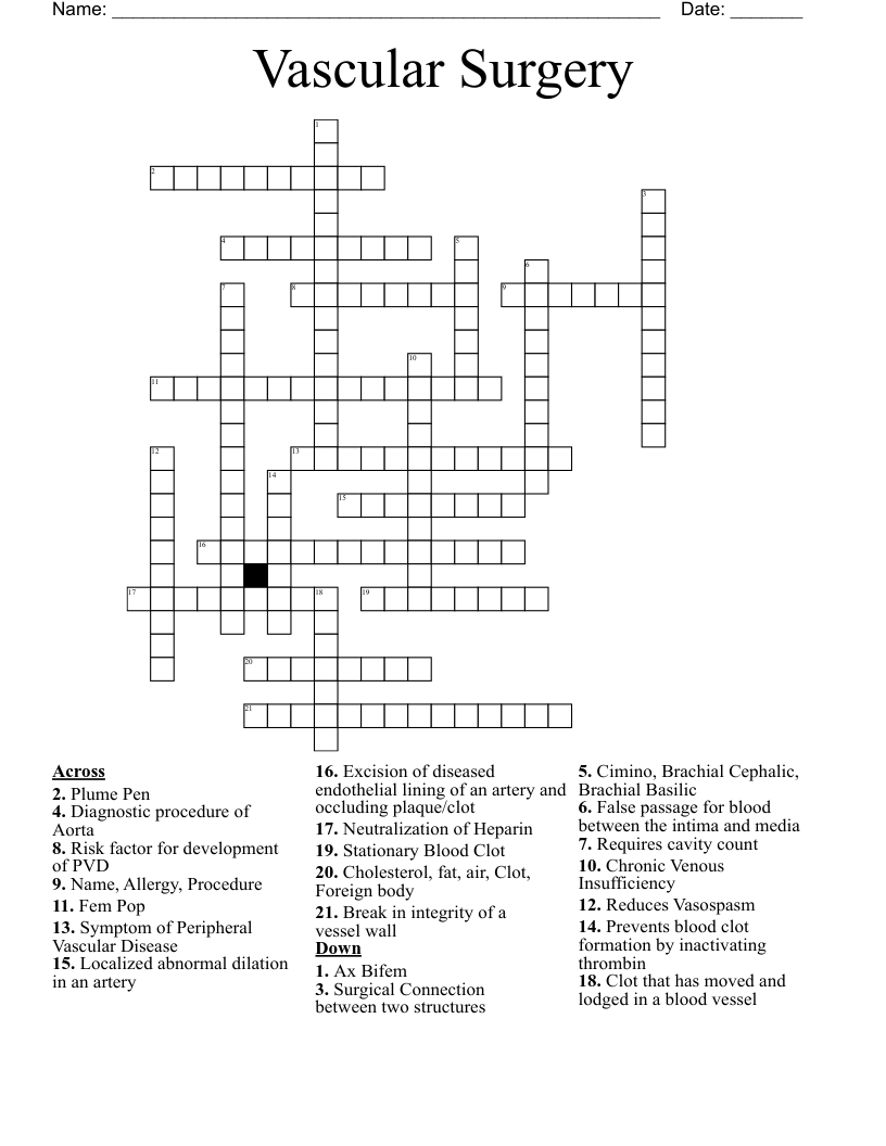 Vascular Surgery Crossword