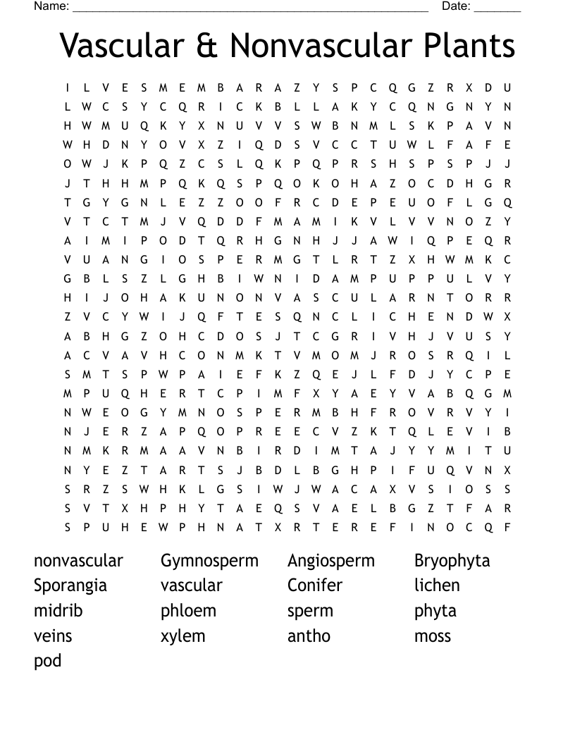 Vascular & Nonvascular Plants Word Search