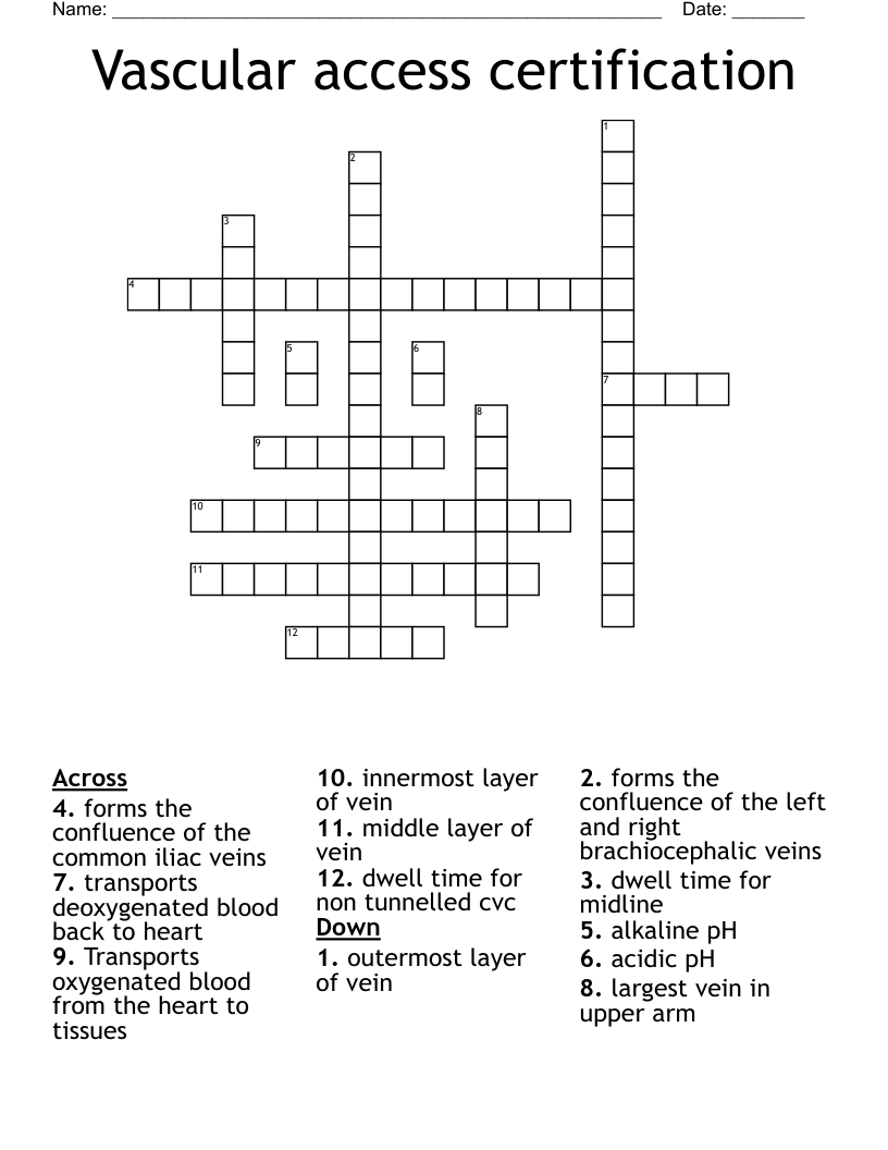 Vascular access certification Crossword