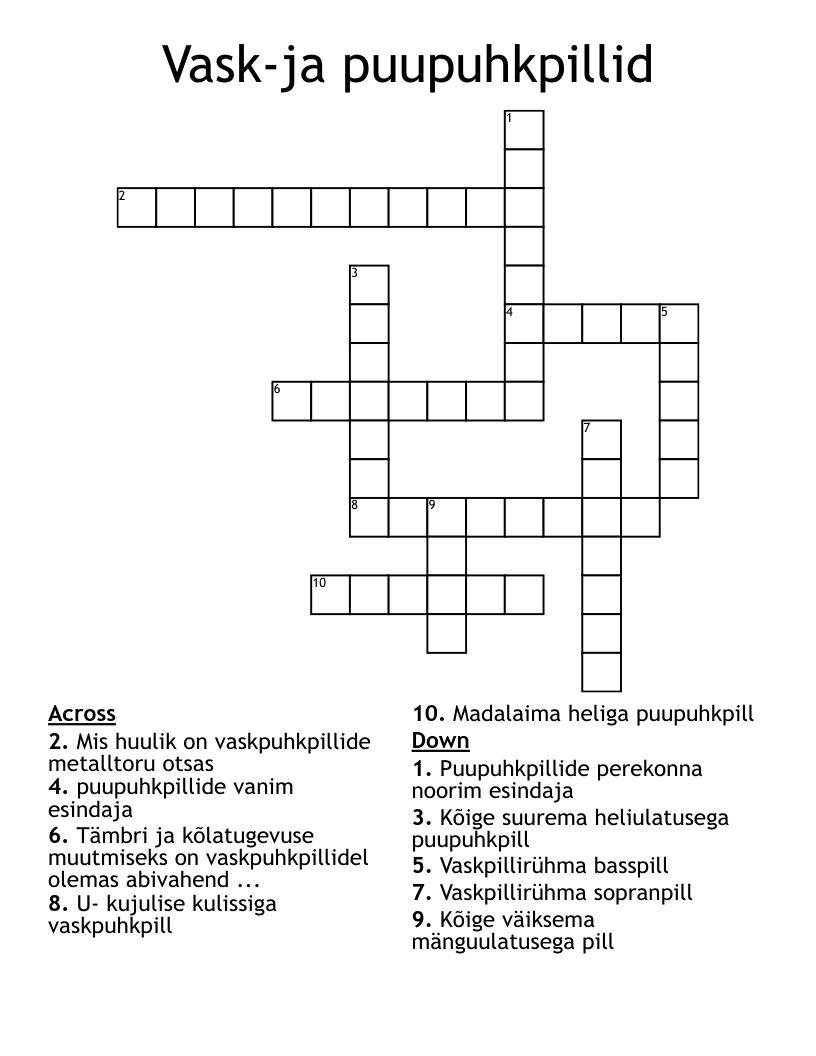 Vask-ja puupuhkpillid Crossword