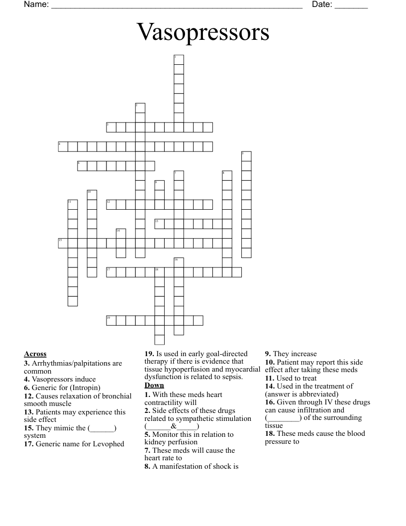 Vasopressors  Crossword