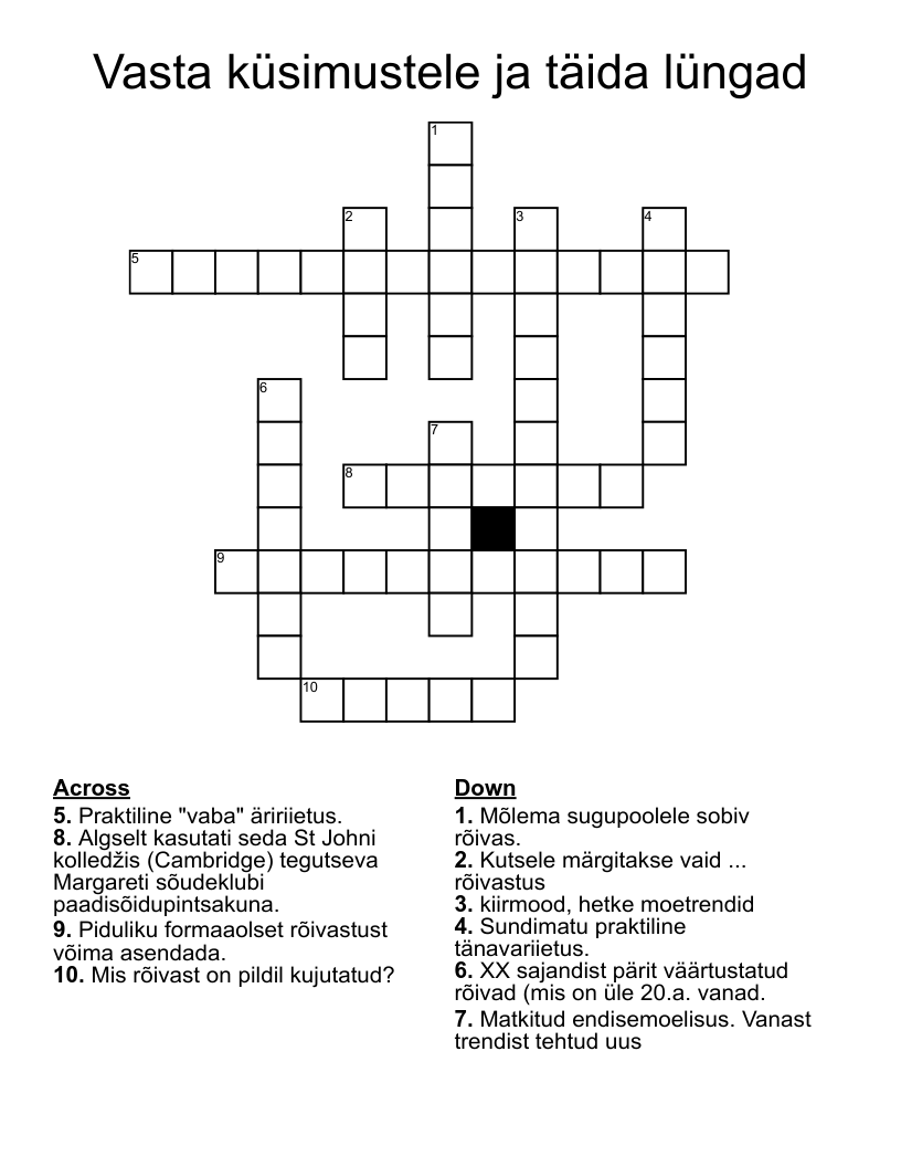 Vasta küsimustele ja täida lüngad Crossword