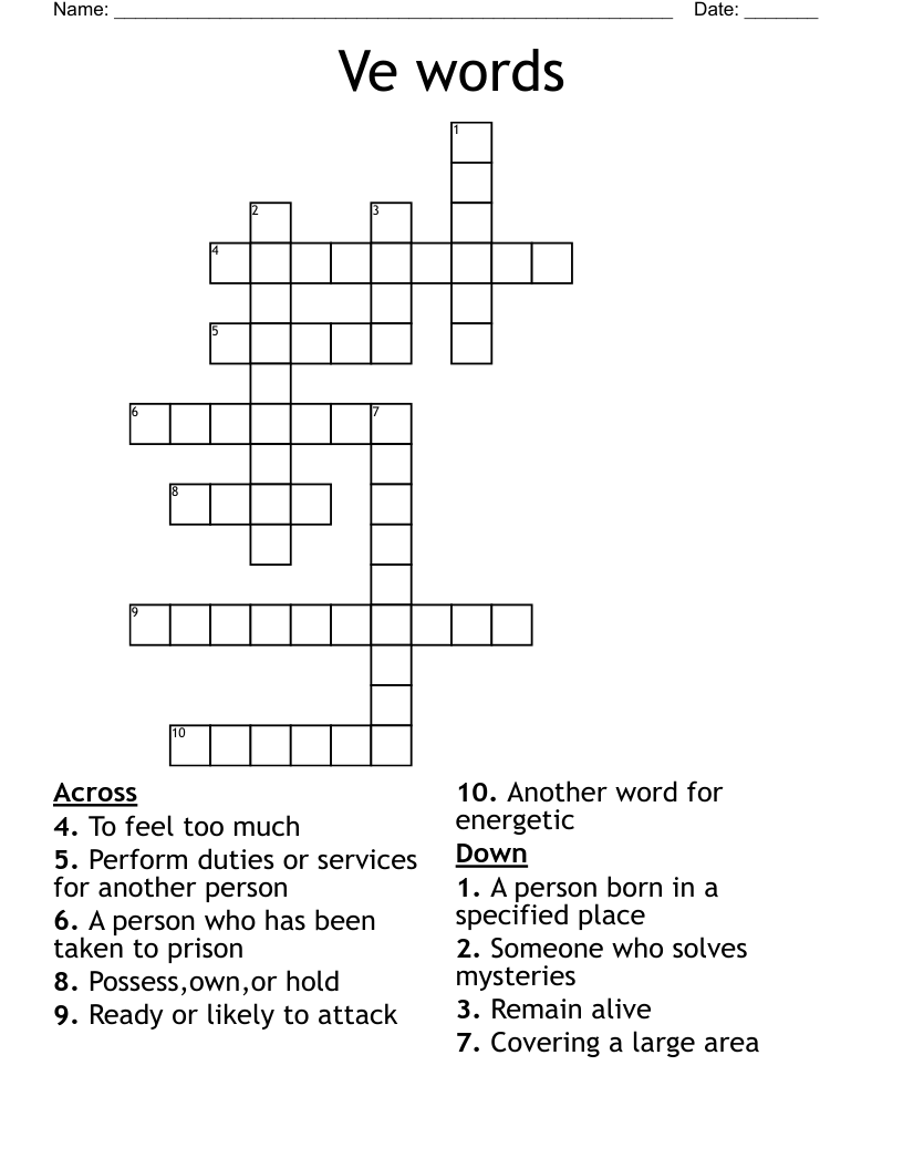 Ve words Crossword