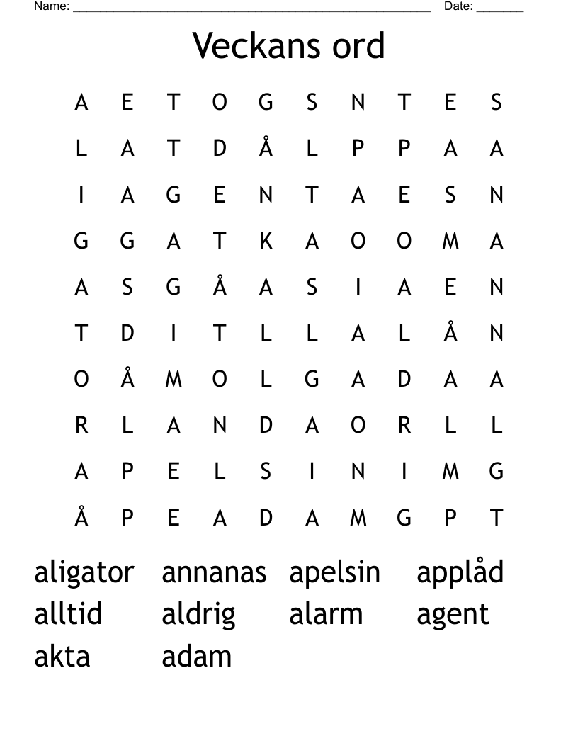 Veckans ord Word Search