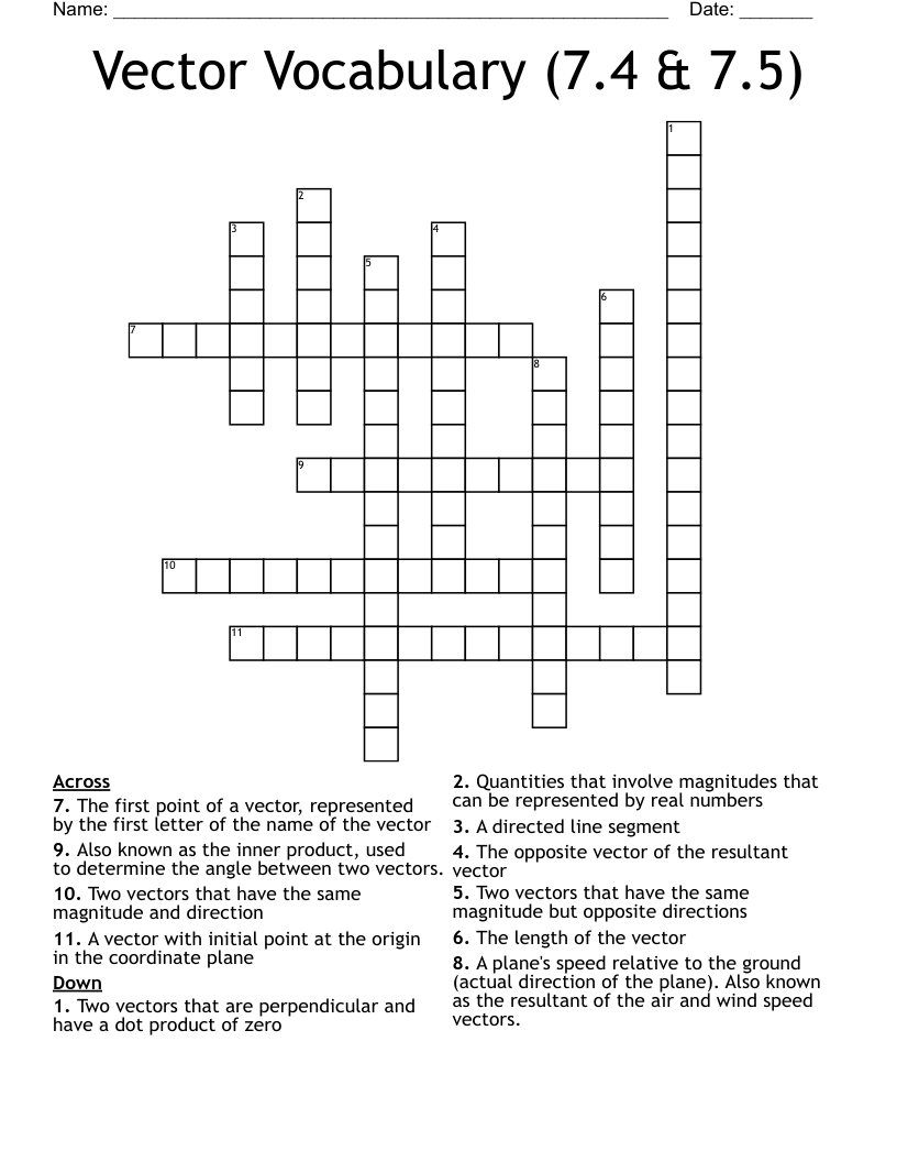 Vector Vocabulary (7.4 & 7.5) Crossword