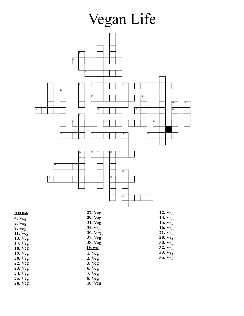 Vegan Life Crossword