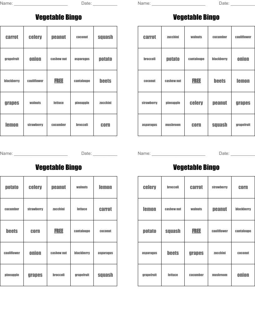 Vegetable Bingo 