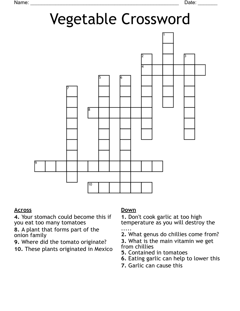 Vegetable Crossword
