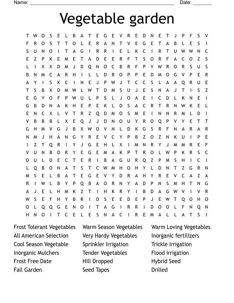 Vegetable garden Word Search