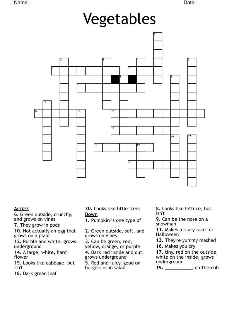 Vegetables Crossword