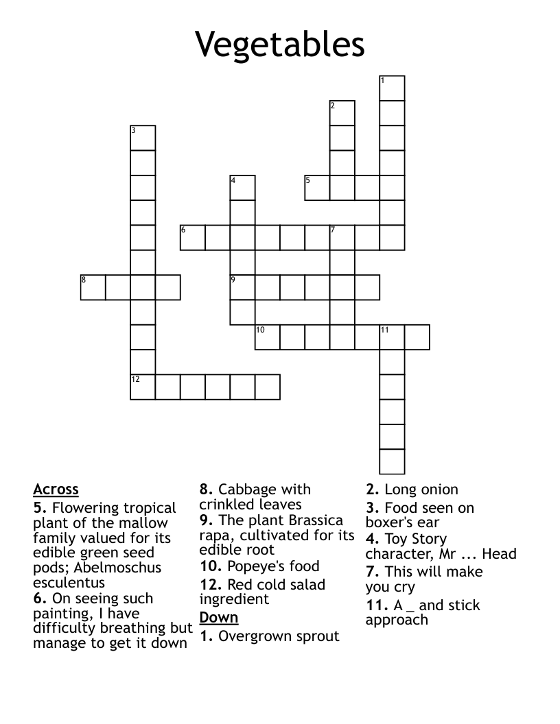 Vegetables Crossword