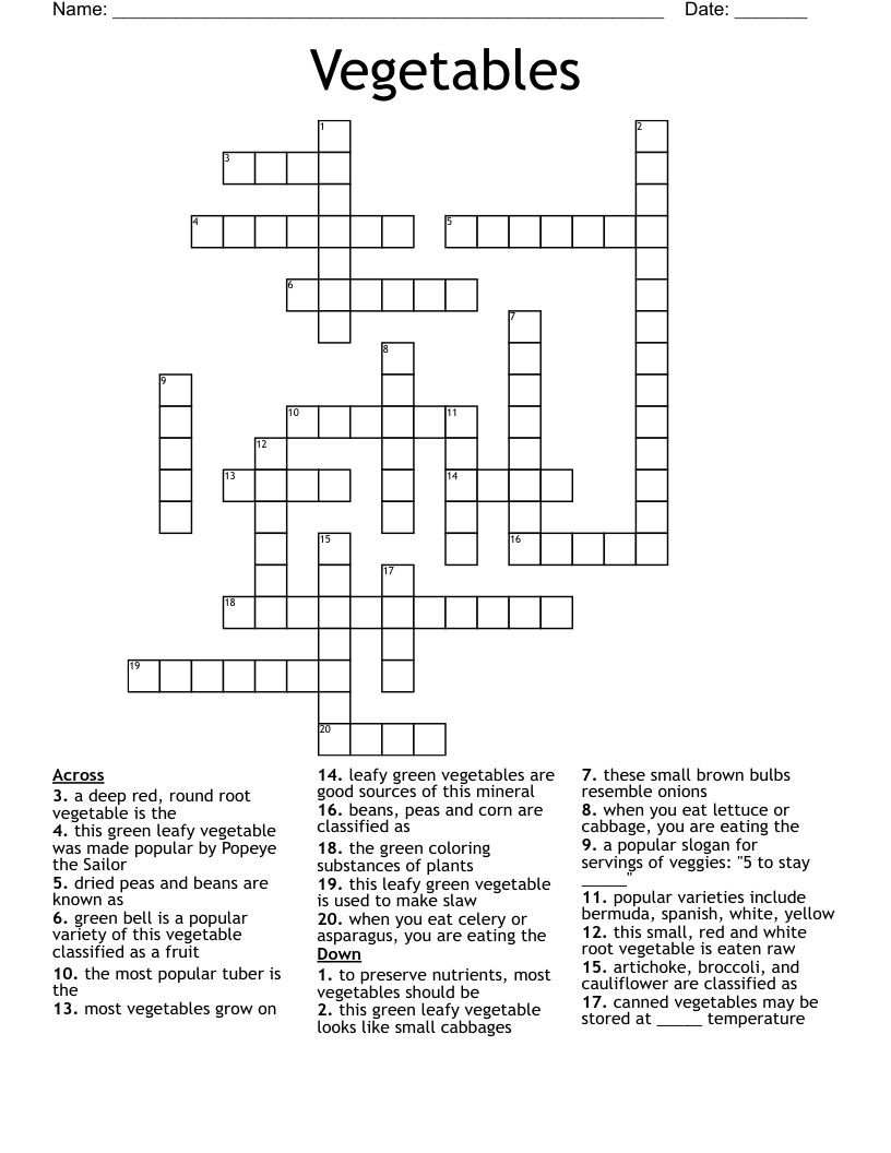 Vegetables Crossword