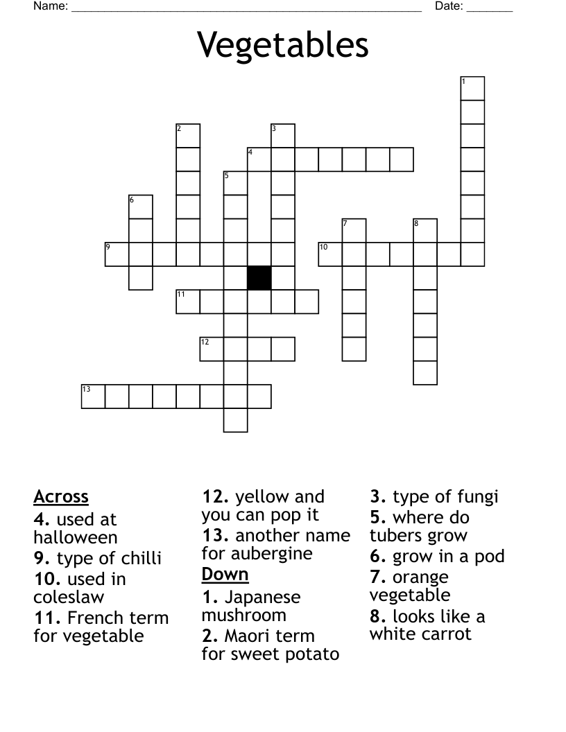 Vegetables Crossword