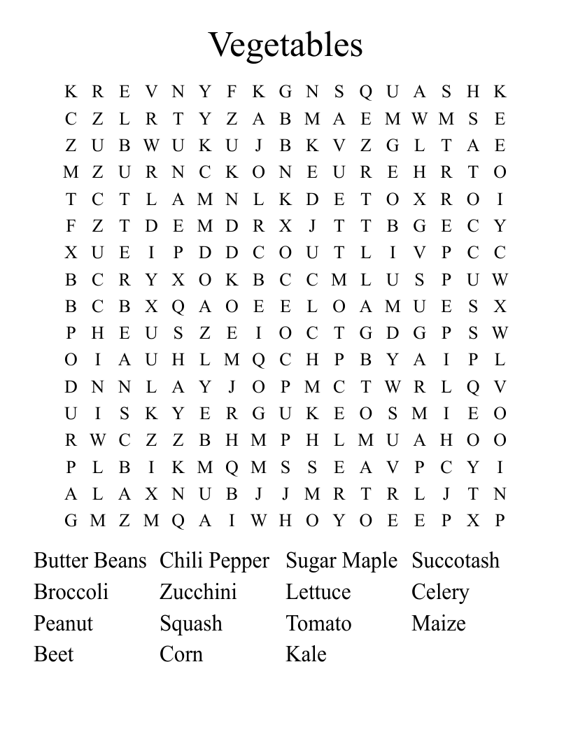 Vegetables Word Search