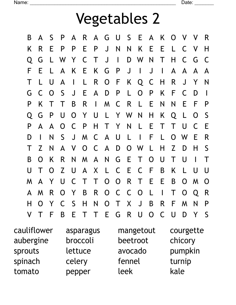 Vegetables 2 Word Search