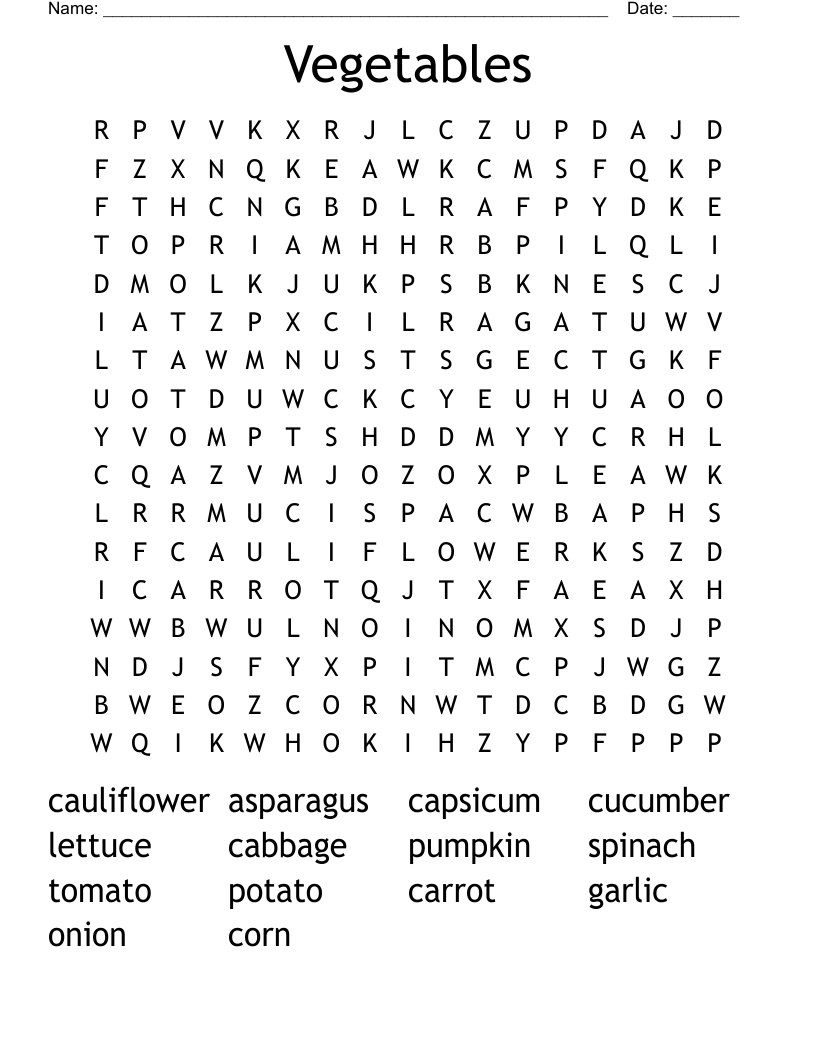 Vegetables Word Search