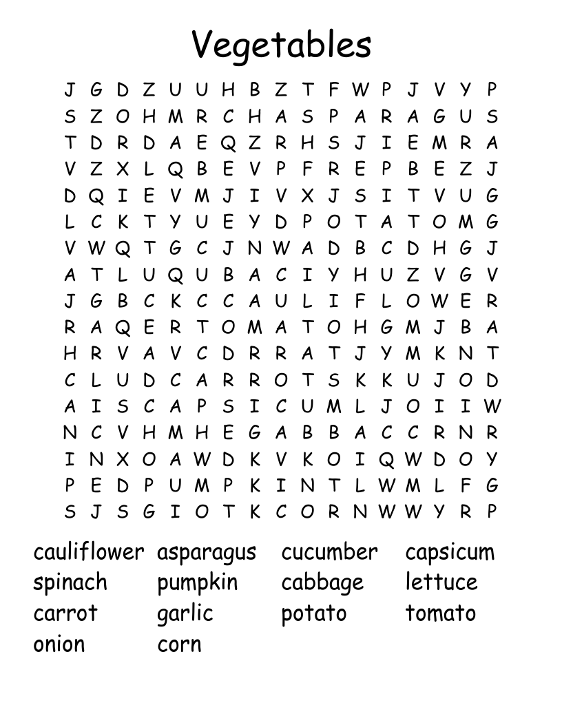 Vegetables Word Search