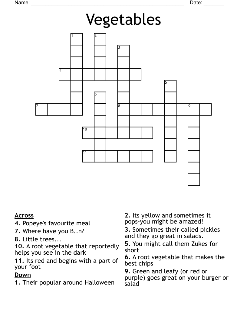 Vegetables Crossword