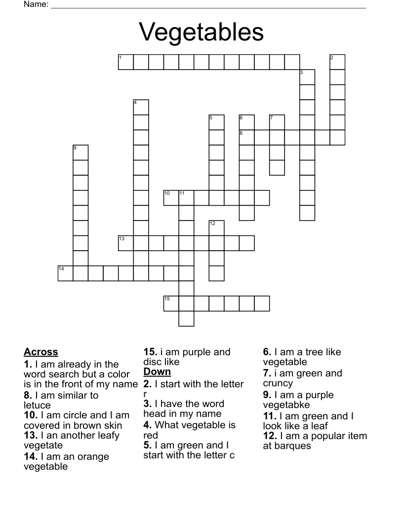 Vegetables Crossword