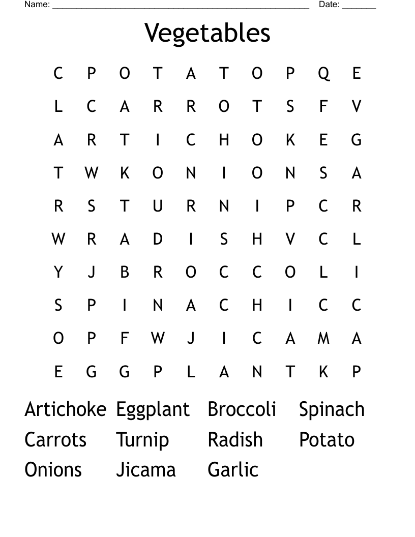 Vegetables Word Search