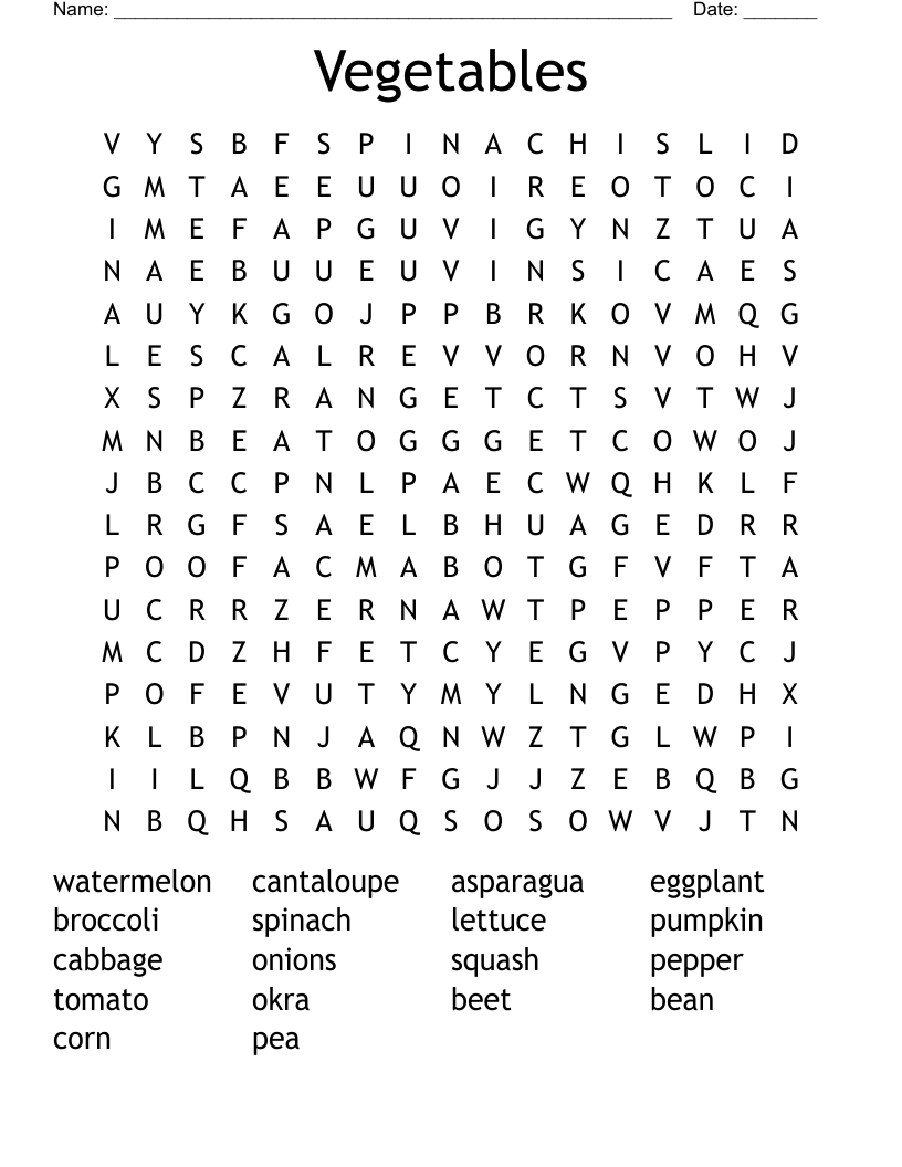 Vegetables Word Search