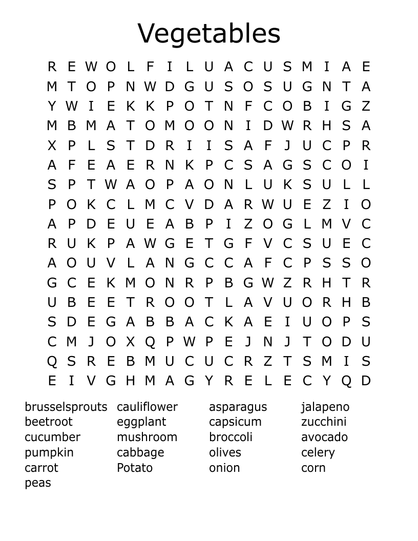 Vegetables  Word Search