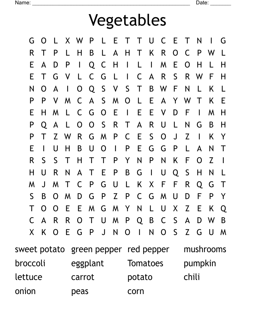 Vegetables  Word Search